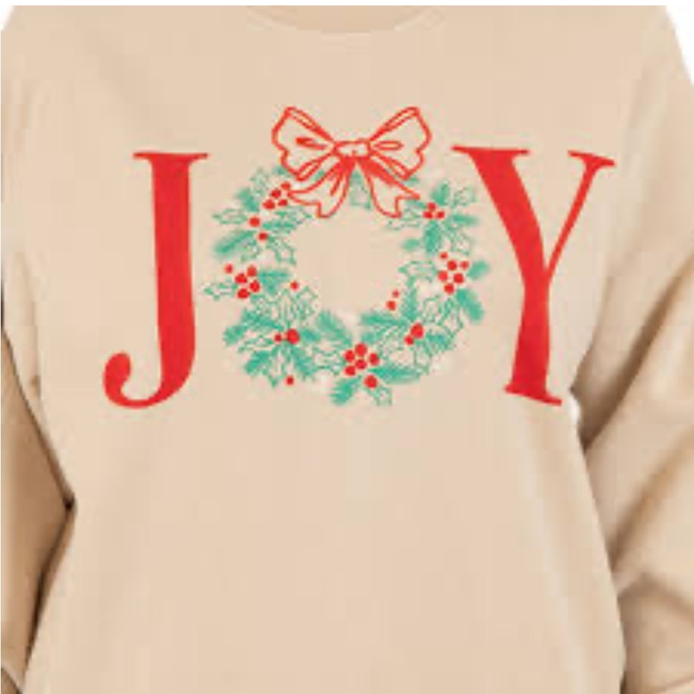 I’m in size extra large Joyce sweatshirt State of Mind Tan Joy Sweatshirt - Picture 5 of 6
